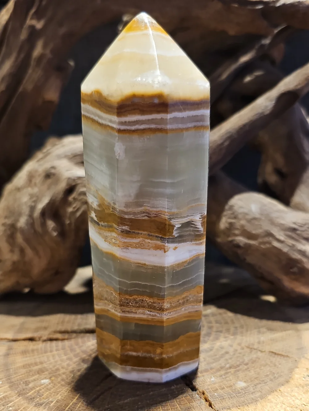 Polished 8 Sided Banded Orange Calcite Tower Crystal - Home Accents